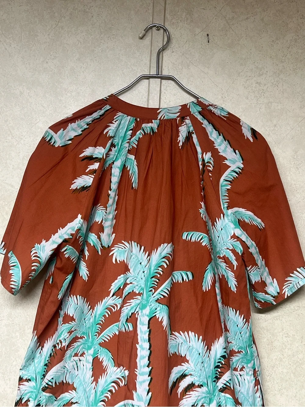 Oliphant pocket mini dress puff sleeves in Cartagena brown palm trees - Picture 7 of 13